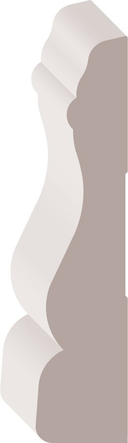 Illustration of a side profile of a wooden molding with intricate curves and edges.
