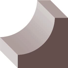 Illustration of a 3D semicircular shape with a flat top and curved underside, shaded in light and dark gray tones.