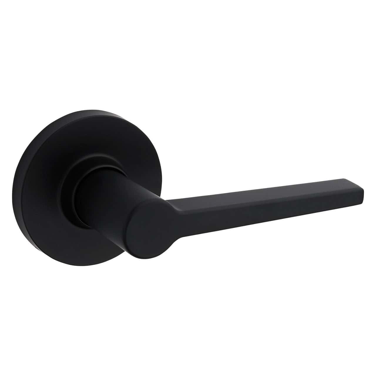 A matte black door lever with a cylindrical base and straight handle.