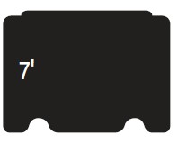 A black rectangular card with two rounded notches at the bottom displays the number 7.