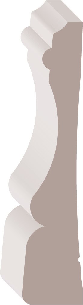 Illustration of a white and gray decorative architectural molding with curved and angled edges.