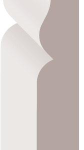Illustration of a gray and white abstract, wavy vertical shape with alternating curves on the left and right sides.