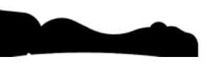 Silhouette of a reclining figure on a flat surface against a white background.