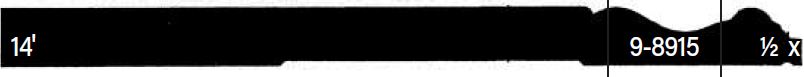 A black rectangular shape with white text displaying 14, 9-8915, and 1/2 X.