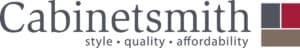 Cabinetsmith logo with tagline: style • quality • affordability and three color squares in red, grey, and brown.
