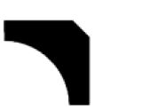 Black geometric shape with a right angle and a quarter-circle cutout on a white background.