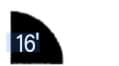 A quarter of a black circle with a blue rectangle containing the number “16” near its corner on a white background.