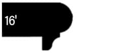 A graphic with a black curved edge design on a white background and the text 16 in white on the left.