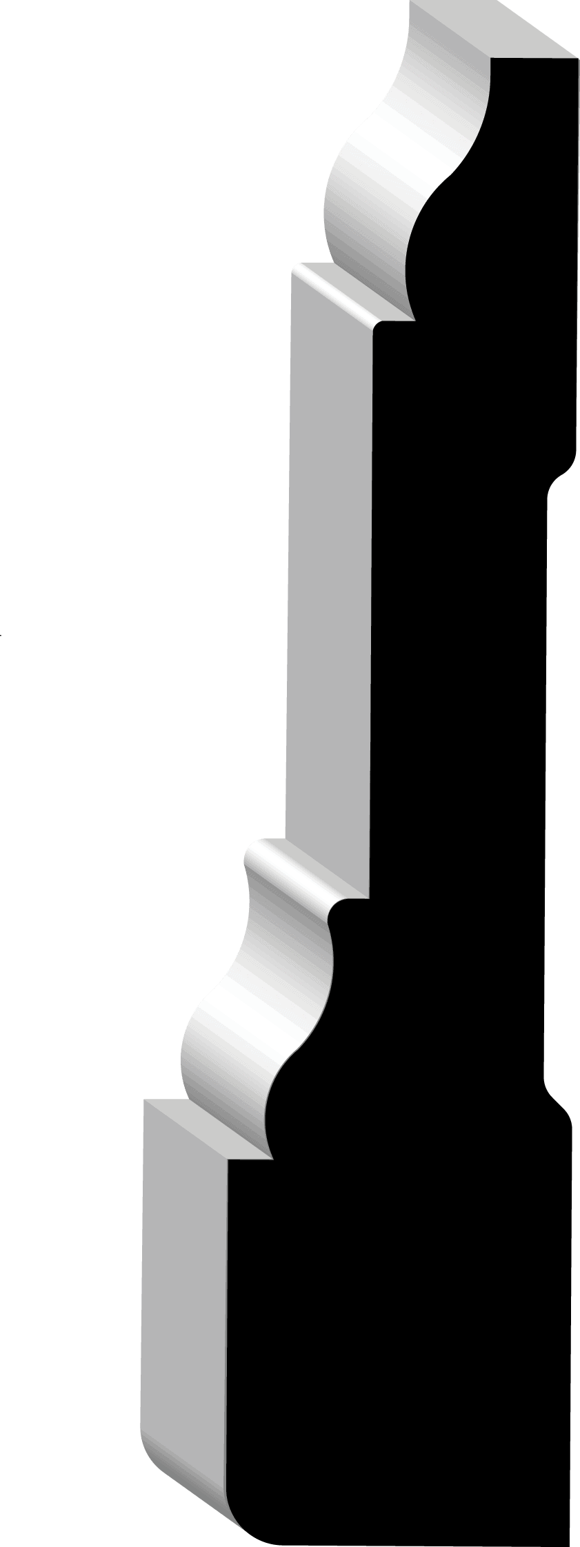 Illustration of a vertical, segmented metal beam with curved sections and flat ends.