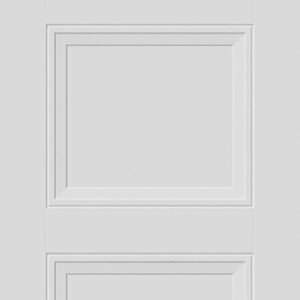 A white door with three rectangular panels arranged vertically.