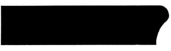 Silhouette of a skateboard deck shape with a rounded tail on the right side.
