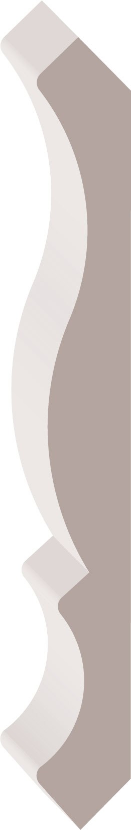 Illustration of a curved, decorative architectural molding with a beige and white color scheme.