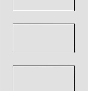 A tall, gray door with five rectangular panels stacked vertically.