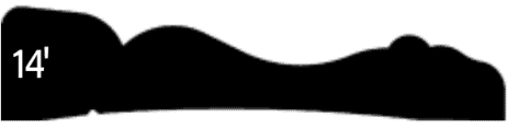 A black silhouette of a mountain range with a pointed peak labeled 14.