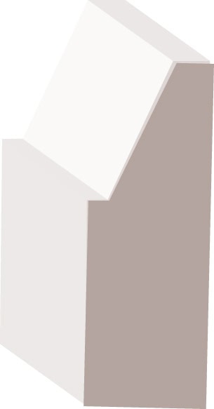 Illustration of a geometric, angular object with gray and beige surfaces, resembling a three-dimensional abstract shape or structure.