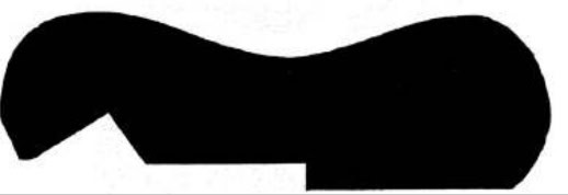 A black, abstract shape with a smooth, curved top and jagged bottom edges on a white background.