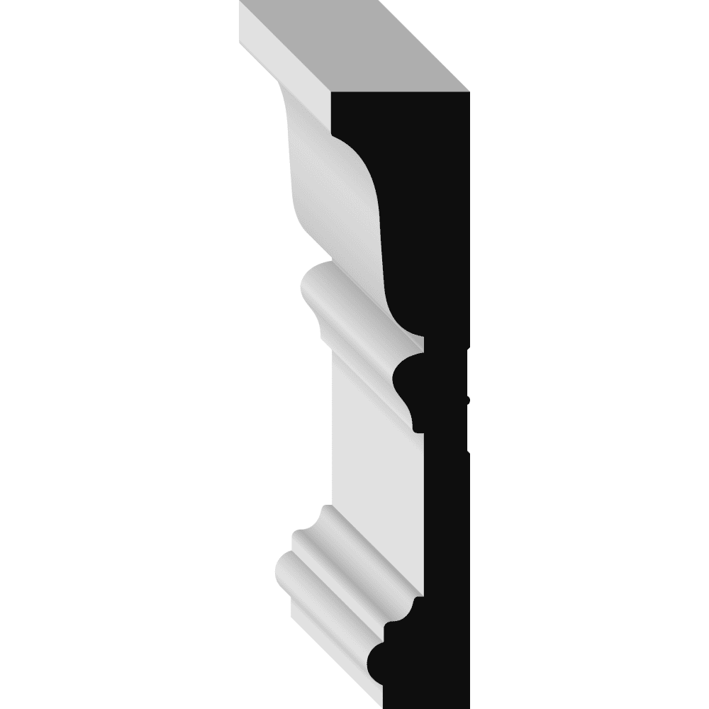 An illustration of a white architectural moulding profile against a black background.