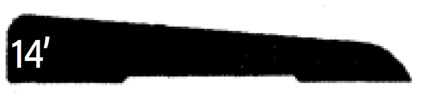 Silhouette of an elongated object with 14 written on it.