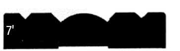 Silhouette of an irregular oblong shape with a domed central top flanked by angular edges and a small 7 in white on the left.