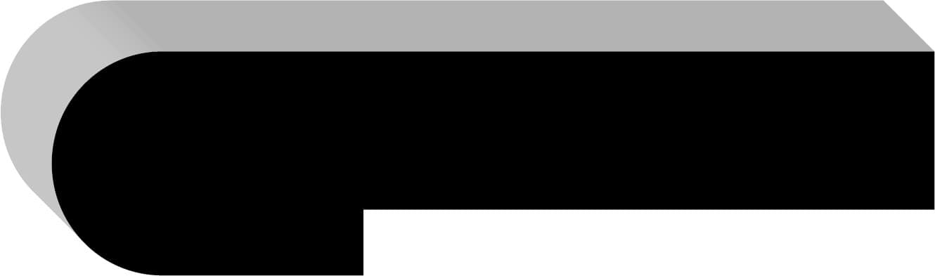 A long, rectangular, black 3D object with a curved silver edge on the left side.