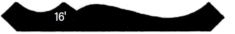 Silhouette of a 16-foot bowstring truss bridge profile with an arching top chord and straight bottom chord.