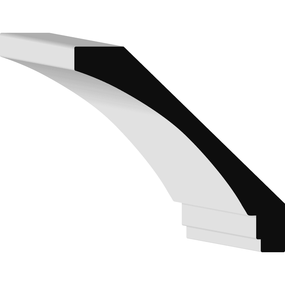 Close-up of a white and black skateboard ramp with a curved design on a white background.