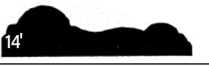 Black silhouette of a wavy landscape with numbers 14 on the left side.