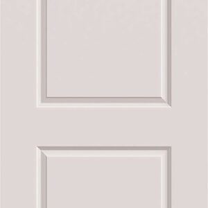 White door with a raised panel design, featuring two rectangular sections, the top one with an arched top edge and the bottom one a simple rectangle.