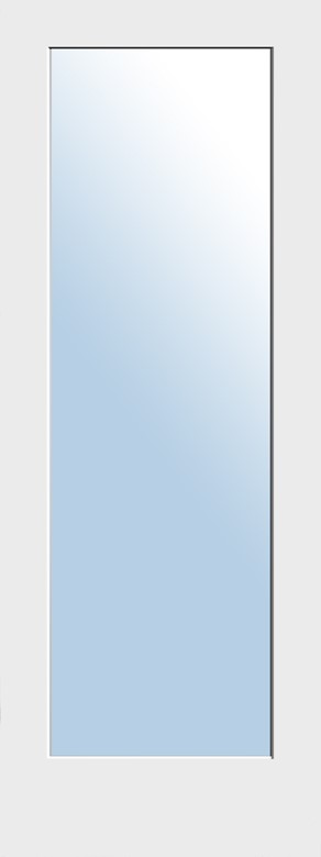 A vertical rectangular mirror with a white frame reflecting a light blue gradient.