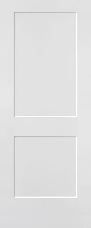 A plain white interior door with two rectangular panels stacked vertically.