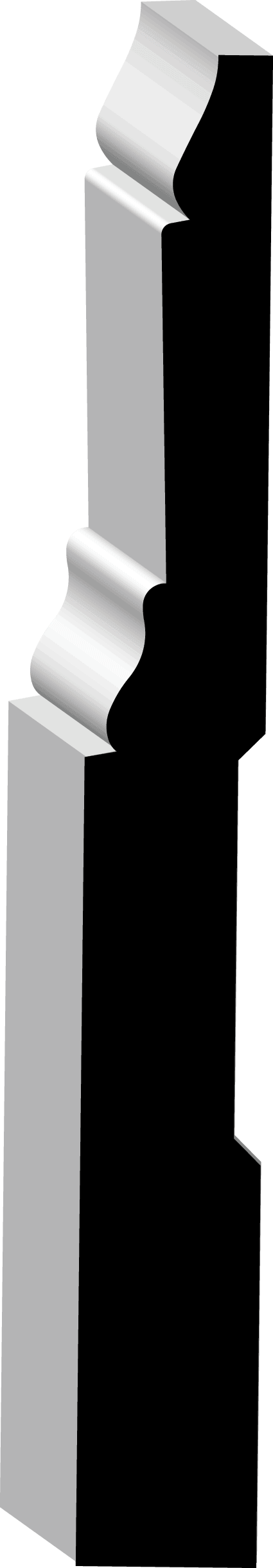A 3D rendered, elongated, silver object with a wavy middle section and angular base, viewed from a side angle against a dark background.