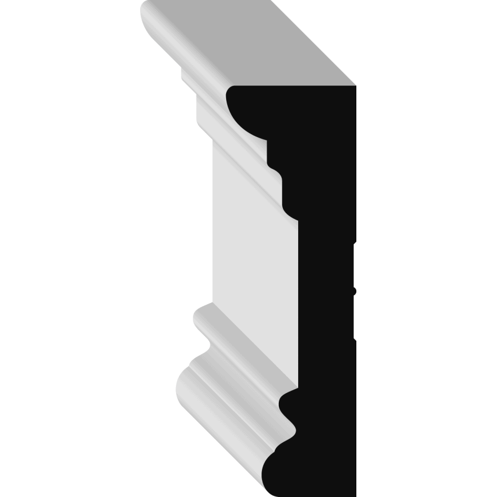 Illustration of a cross-section of a white and black architectural column with a rectangular shape and simple molding details.