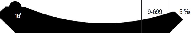 Silhouette of a curved object with a protrusion on one end. Markings include 16, 5⅝, and 9-699.