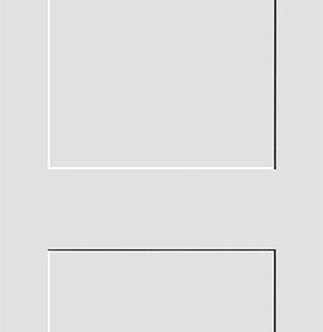 A white door with two rectangular panels, the top one larger than the bottom one.