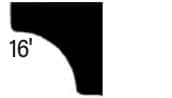 Black and white illustration of a right angle with a rounded corner marked 16.
