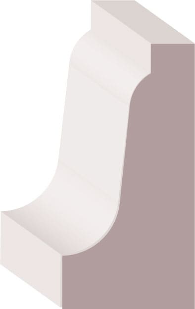 Illustration of a molding profile with a curved design and beveled edges, shown in a neutral color.