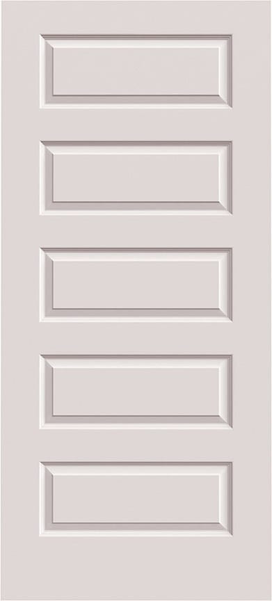 A white door with five rectangular panels.