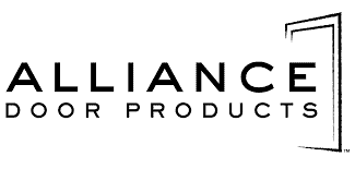 Logo of Alliance Door Products featuring the company name in black text with a stylized door outline on the right.