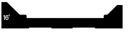 Silhouette of a flat shape with notches on the top edges and 16 written on the left side.