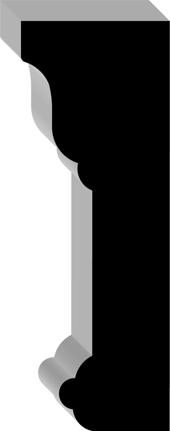 A black bracket with a decorative, curved design on a white background.