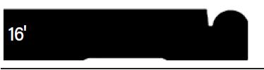 Black rectangular shape with a notch on the top right edge and a labeled length of 16 feet.