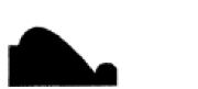 Black silhouette of an abstract shape resembling a curved hill with a smaller hump on the right side, set against a white background.