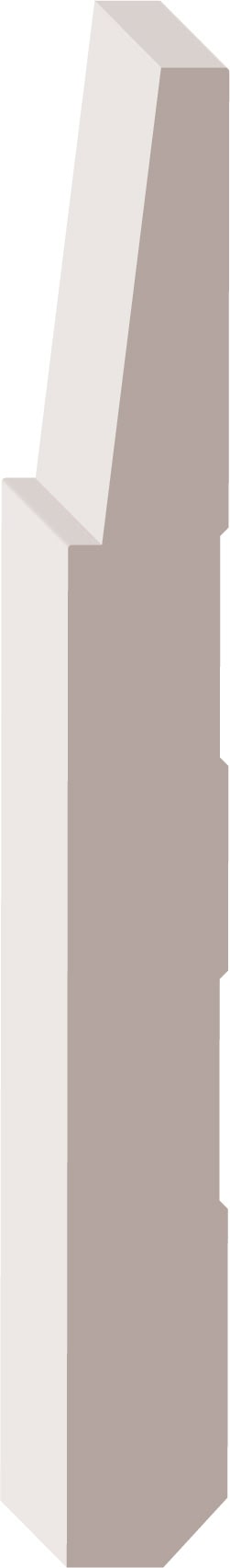 A tall, abstract geometric sculpture with a beige and white color scheme, featuring irregular angles and a narrow, vertical structure.