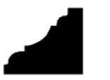 Black silhouette of a stepped, curved shape resembling a piece of molding or architectural detail against a white background.