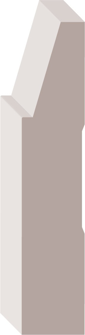 Abstract geometric shape with a tall, vertical, angular design in muted beige and white tones.