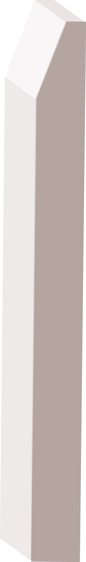 A tall, rectangular, 3D prism with a light cream-colored side and a beige side.
