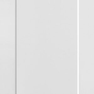 A plain, white, rectangular cabinet door with a simple, recessed panel design.