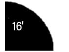 Black circle segment on a white background with the number 16 in white text.