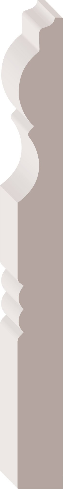 Illustration of a decorative molding with intricate curves and edges, shown in a vertical orientation on a neutral background.